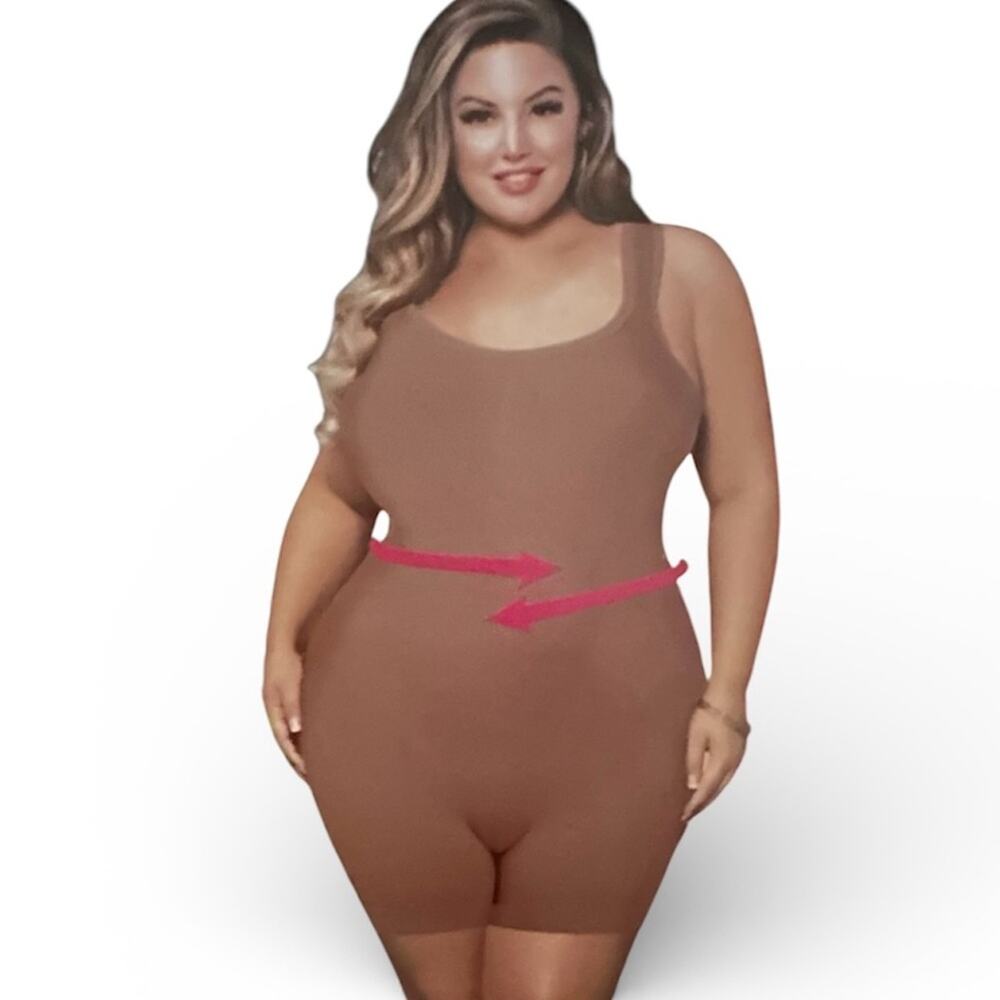 Flex Seamless Control V-neck Romper Shorts Bodysuit Shapewear Tan Brown Women 1X